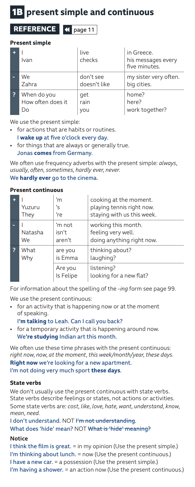 Grammar Bank - Present simple and continuous theory